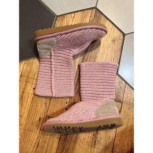 UGG Australia Crochet Knit Boots Orchid Pink Girls size 13